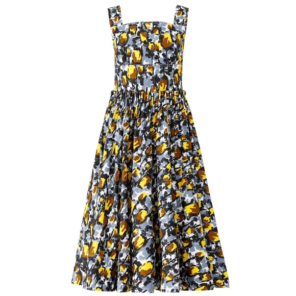 Marni Citrus Full Skirt Midi Dress Square Neck Fit Flare - Picture 3 of 16